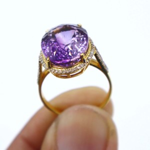 Bague en argent sterling 925 plaqué or avec améthyste violette naturelle et diamant, bijou cadeau pour femme - Product Image 5