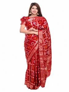 Sari Gharchola Bandhani de Seda, Estilo Artesanal, Diseño Tradicional Indio, Prenda Étnica de Lujo - Product Image 2