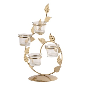 Golden Nordic Leaf Design Iron Handmade Eco-Friendly Candle <b>Stand</b> with 4 <b>Tea</b> Light Holders for Religious Activities - Product Image 3