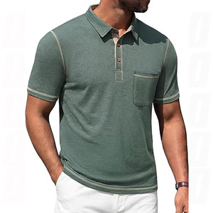 Chemises polo pour hommes à manches courtes, décontractées, légères, en coton, pour le golf, avec poche, t-shirt à col respirant - Product Image 3
