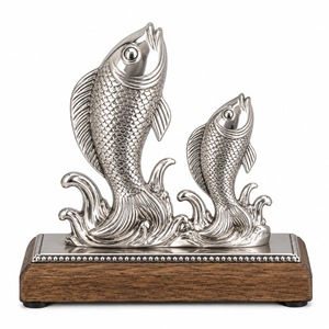 Sculpture de poisson argenté, figurine en métal aluminium faite à la main, décoration Feng Shui, décoration de table, décoration de salon - Product Image 1