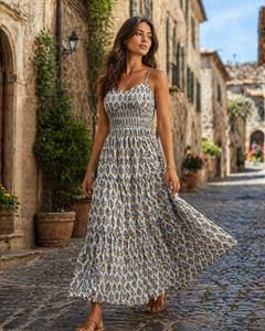 <b>Boho</b> Hand Block Printed 100% Cotton Maxi <b>Dress</b> Women Sleeveless Smocked <b>Summer</b> Floral Tiered Jaipur Wholesale Loosefit - Product Image 1