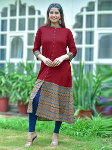 Blusa de Algodón con Estampado Zig Zag, Kurta, Anarkali Geométrica, Color Mostaza, Ropa Étnica para Mujer, Secado Rápido, Protección Solar, Moda de Verano - Product Image 3