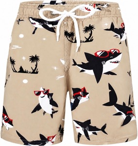 Short de bain bleu pour hommes avec cordon de serrage et imprimé requin de dessin animé - Product Image 4