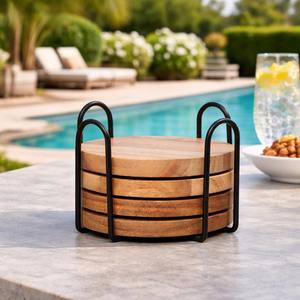 Posavasos Redondos de Madera de Acacia con Soporte, Diseño Nuevo, Ecológicos, para Bebidas, Cerveza, Bar, Decorativos, para Mesa de Café - Product Image 3