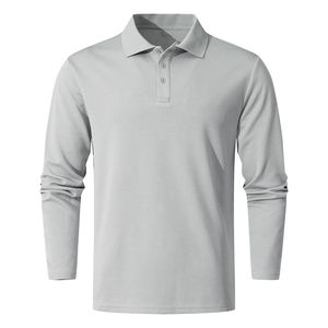 Mens Long Sleeve Polo Shirt Slim Fit Solid Color Soft Stretch Breathable Lightweight Casual Daily Wear <b>Classic</b> Collar Top - Product Image 1