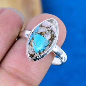 Natural Pink Opal Turquoise Marquise Shape Gemstone Ring 925 Sterling Silver - Product Image 3