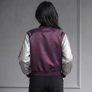<b>Women</b> Streetwear <b>Bomber</b> <b>Jacket</b> Polyester Fabric Ribbed Collar Cuffs Zip Front Relaxed Fit <b>Lightweight</b> Modern Casual Apparel OEM - Product Image 2