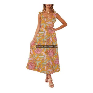 Robe à bretelles spaghetti en coton imprimé au bloc, motif floral indien, Kurti, magnifique tunique en coton imprimé à la main - Product Image 4