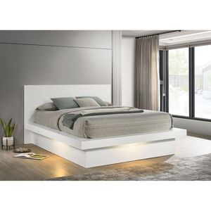 Letto matrimoniale imbottito Tokyo Snow White Wood Queen con pannello LED - Product Image 1