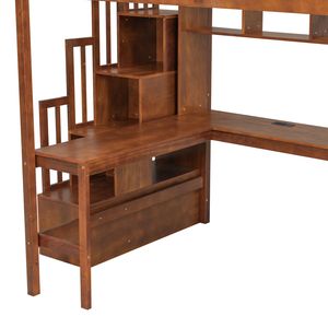 Letto a soppalco a grandezza naturale con scrivania in legno, librerie, armadio e cassetti, scala integrata e spazio contenitore per bambini - Product Image 6