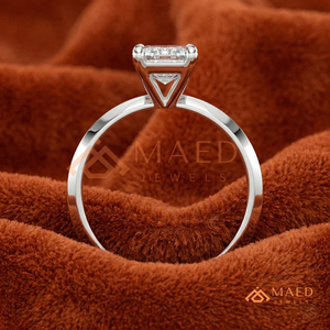 White Gold Polished Knife-Edge <b>Emerald</b> Solitaire – Sophisticated Minimalist Wedding Band Sterling <b>Silver</b> Modern Engagement <b>Ring</b> - Product Image 3