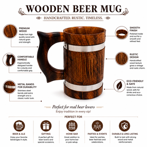 Chopes à bière en bois artisanales avec finition rustique pour cadeaux, décoration de bar à domicile et approvisionnement en gros pour l'exportation - Product Image 6