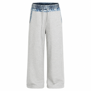 Pantalon de survêtement gris pour femme, coupe large, taille haute, avec cordon de serrage, ample, décontracté, longueur cheville, en molleton, couleur unie, détail tie-dye - Product Image 1