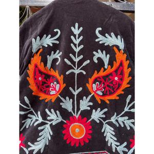 Chaqueta Bomber Vintage Ecológica de Terciopelo Tejido a Mano con Bordado, Cuello Mandarín, Manga Larga, Estampado Floral, Corta para Mujer - Product Image 5