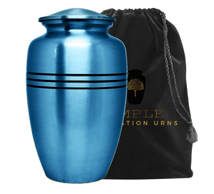 Urne funéraire en métal bleu mat pour cendres humaines |   Urne funéraire moderne pour adultes, bandes noires, écologique, personnalisable |   220 Cubic - Product Image 2