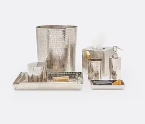 Modern Stainless Steel <b>Bathroom</b> <b>Set</b> Six-Piece Square <b>Accessories</b> Collection for Vanity Counter Decor - Product Image 5