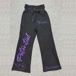 Pantalon de survêtement homme personnalisé pour l'hiver, patchwork peint, brodé, double taille, coupe droite décontractée avec jambe large évasée - Product Image 1