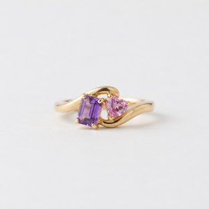 Anillo de compromiso Toi et Moi de moda con diamante de laboratorio de corte esmeralda y corazón de 0.85CT EF VVS, anillo curvo de dos piedras en oro macizo de 14K - Product Image 6