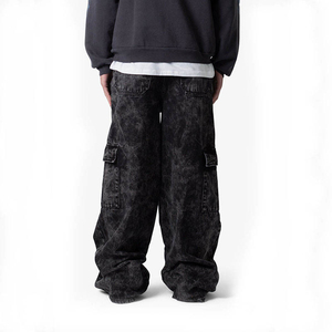 <b>Men</b> Straight Oversized Boot Cut Wide Leg Vintage Raw Denim Pants Baggy <b>Jeans</b> Loose Fit Streetwear Trousers Custom Logo - Product Image 2