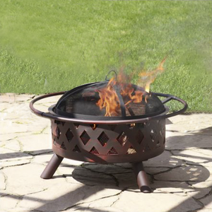 30 Inch Metal <b>Wood</b> <b>Burning</b> Fire Pit with Mesh Cover for Outdoor Patio <b>Garden</b> Charcoal Heating and Camping - Product Image 1