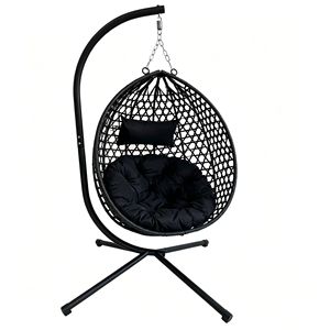 Supporto Pieghevole per Sedia a Dondolo a Uovo con Telaio Rinforzato, Capacità 158 kg, Cuscino in Rattan Sintetico HDPE per Esterni - Product Image 1