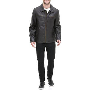 Men's Black PU Leather <b>Jacket</b> Turn-Down Collar Zipper Closure Slim Fit Casual Autumn Wear - Product Image 1