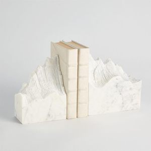 Modern White Marble Mountain Shape Bookends Decorative Natural Stone <b>Book</b> Holder for Bookshelf Home Office <b>Library</b> Decor - Product Image 3