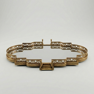 Luxury Brass Oval Mirror Serving Tray Handcrafted Decorative Vintage Gold Finish Easy Clean Centerpiece Table Display Wedding - Product Image 1