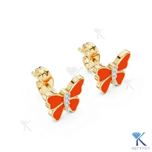 ต่างหูรูปผีเสื้อเคลือบสีส้ม ปีกเคลือบเงา ทองคำแท้ 14K 18K เครื่องประดับหรูหราสำหรับผู้หญิง เหมาะสำหรับงานแต่งงานและงานปาร์ตี้ - Product Image 2