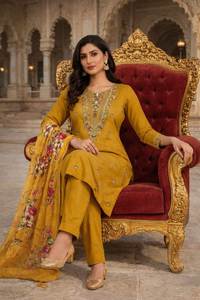 Heavy Viscos Faux Fur Fabric Digital Printed Beautiful Neck Design Fancy <b>Party</b> Ethnic Kurti Bottom Dupatta Set Reasonable Rate - Product Image 2