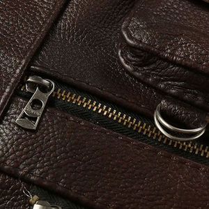 Chaleco de Cuero Genuino para Hombre, Estilo Motero, Cortavientos, Color Sólido, Cierre de Cremallera, Ropa Exterior para Otoño e Invierno, Corte Regular - Product Image 6