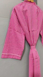Bata Kimono de Algodón Rosa Floral para Mujer, Manga Larga, Cuello en V, Larga, Ligera, Suave, con Cierre de Cordón, Casual - Product Image 2