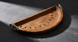Wholesale <b>Fruit</b> Theme Wooden Serving Tray Natural Mango Wood Semicircle Decorative Platter Featuring Carved <b>Seeds</b> and Ergonomic - Product Image 5