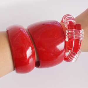 Chunky <b>Red</b> Resin Bangle <b>Bracelet</b>: Sculptural Statement Cuff Beige Resin Bangle Set - Product Image 3