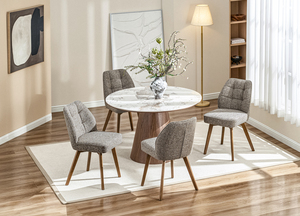 Modern Tufted Upholstered <b>Dining</b> <b>Chair</b> With Wooden Legs Fabric Seat Midcentury Design Home Furniture - Product Image 6