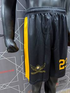 กางเกงบาสเก็ตบอลชาย สีดำลายเหลือง หมายเลข 23 พิมพ์ลายแบบ Sublimation แห้งเร็ว เอวยางยืด สไตล์สปอร์ต ราคาขายส่ง รับผลิตแบบ OEM - Product Image 6