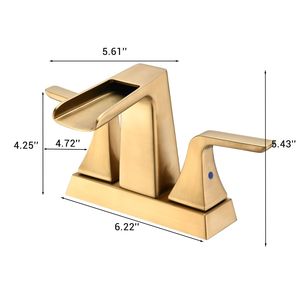 Rubinetto per lavabo bagno a cascata con due maniglie, interasse 4 pollici, finitura oro spazzolato - Product Image 5