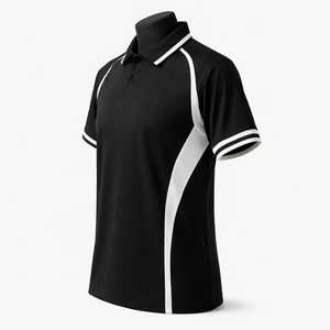 Polo à manches courtes noir pour homme avec bordure contrastante blanche Coupe classique T-shirt décontracté en tricot - Product Image 3