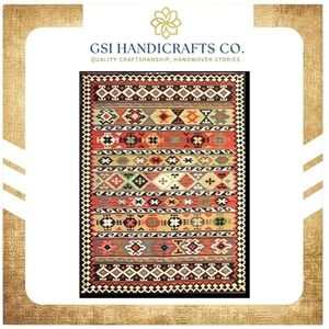 Alfombra Kilim Moderna y Elegante, Diseño Rectangular, Tejido Plano, Patrón Ikat, Rojo Naranja, Decoración para Sala de Estar, para Suministro al por Mayor - Product Image 2