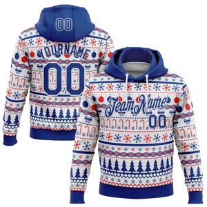 Pull-over à capuche sportif OMMIZ INDUSTRY personnalisé, brodé, blanc royal, motif 3D, style pull de Noël moche, vente en gros - Product Image 1