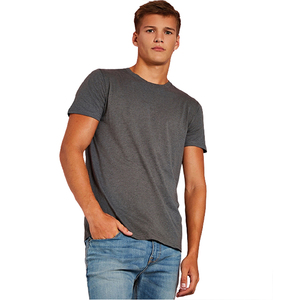 T-shirt en coton gris uni pour homme, coupe classique, col rond, manches courtes, style décontracté, jersey tricoté, teinture unie - Product Image 1