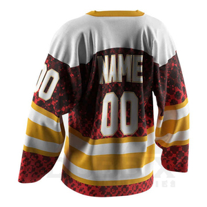 Camiseta de Hockey sobre Hielo Sublimada Personalizada, Diseño de Leopardo, Rojo, Amarillo y Blanco, Sin Mangas, Absorbe la Humedad, Ropa Deportiva para Adultos - Product Image 5