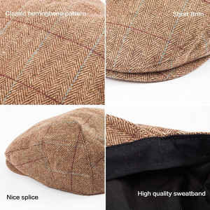 High Quality Wholesale Men Ivy Hat Newsboy <b>Cap</b> - Classic <b>Wool</b> Blend Tweed <b>Flat</b> <b>Cap</b> Cabbie Hat Men - Product Image 4