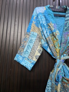 <b>Women</b> Turquoise Silk Patchwork <b>Robe</b> Knee Length Three Quarter Sleeve Handmade Casual Bohemian Style Red - Product Image 3
