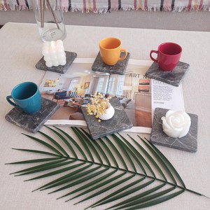 Ensemble de sous-verres carrés en marbre gris avec tapis, design moderne pour la maison, le café, le bar - Product Image 5
