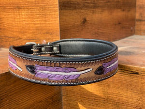 Nuevo <span class=keywords><strong>collar</strong></span> de perro ajustable de cuero genuino 100% con estilo occidental para mascotas <span class=keywords><strong>Collar</strong></span> de cachorro de perro acolchado grabado personalizado - Product Image 2