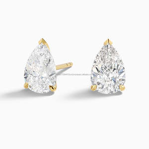 2 Ct Pear Cut Lab Grown Diamond Solitaire Unisex Stud Earrings 14k Solid Gold 1.75g Luxury Everyday Wedding Engagement Party - Product Image 1