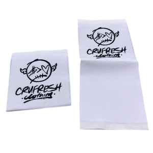 Étiquettes tissées autocollantes à pli final, bord coupé à chaud, découpe laser écologique, lavables, estampage à chaud, polyester de haute qualité pour vêtements - Product Image 4