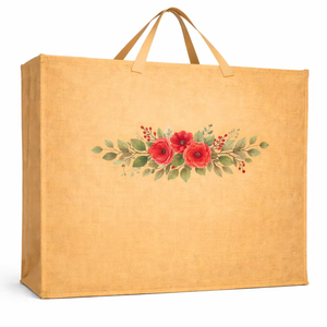 <b>Extra</b> <b>Large</b> Natural Jute Tote Bag with Floral Red <b>Print</b> Eco Friendly Reusable Shopping Grocery Bag Heavy Duty Jumbo Burlap Tote - Product Image 1